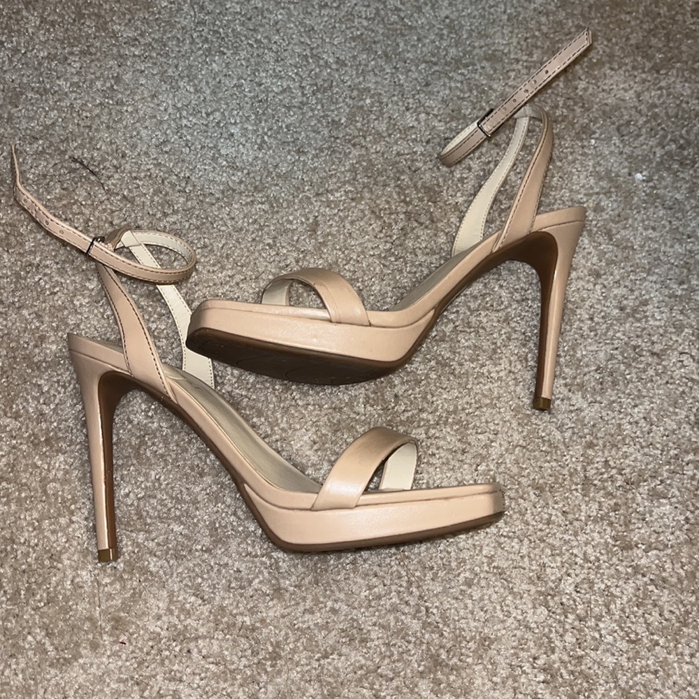 Nine West Nude/Tan Platform Ankle-Strap Stiletto Heels